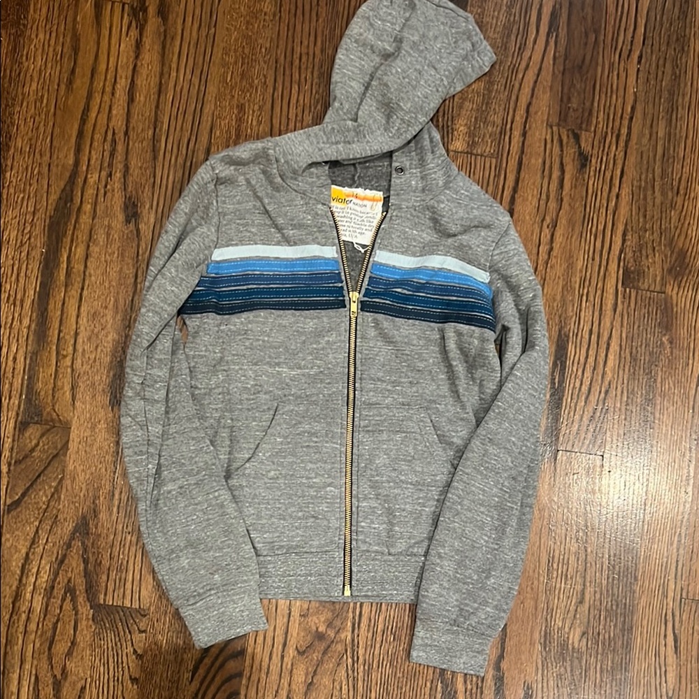 Aviator Nation kids gray hoodie blue stripes